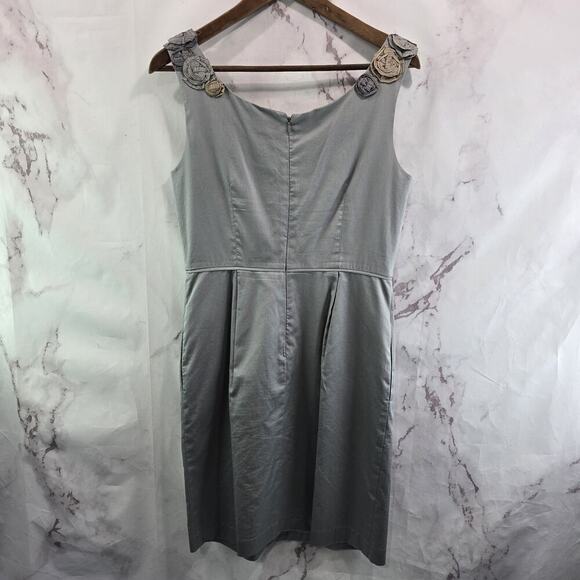 Anthropologie Dress Womens 6 Grey A Line Flower Motif Baraschi A Line Beige - Picture 5 of 11